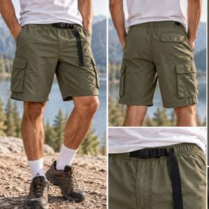 RSQ Mens Nylon Cargo Shorts Size Large Olive Green Belted Utility Hiking